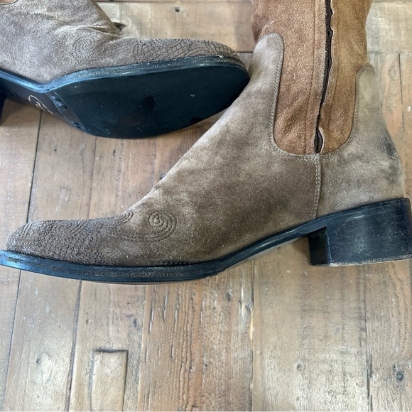 Prada Vintage Chestnut Tall Riding Boots Eu 38 US 7.5 Suede Embossed Block Heel - Picture 9 of 14